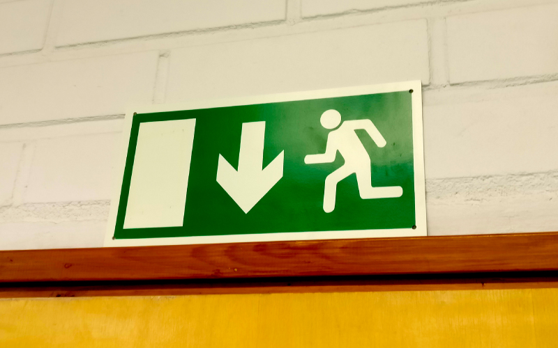 Example of an Exit sign for students and staff to exit the building