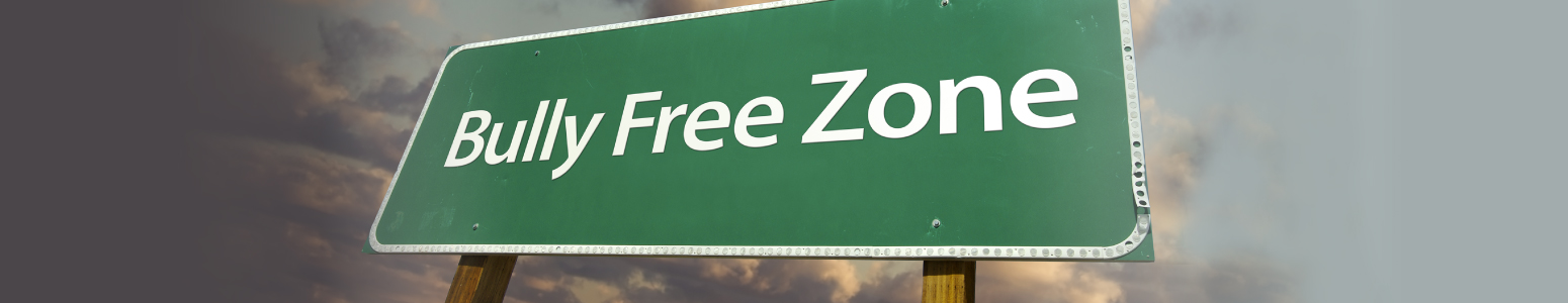 A highway sign stating, 'Bully Free Zone'
