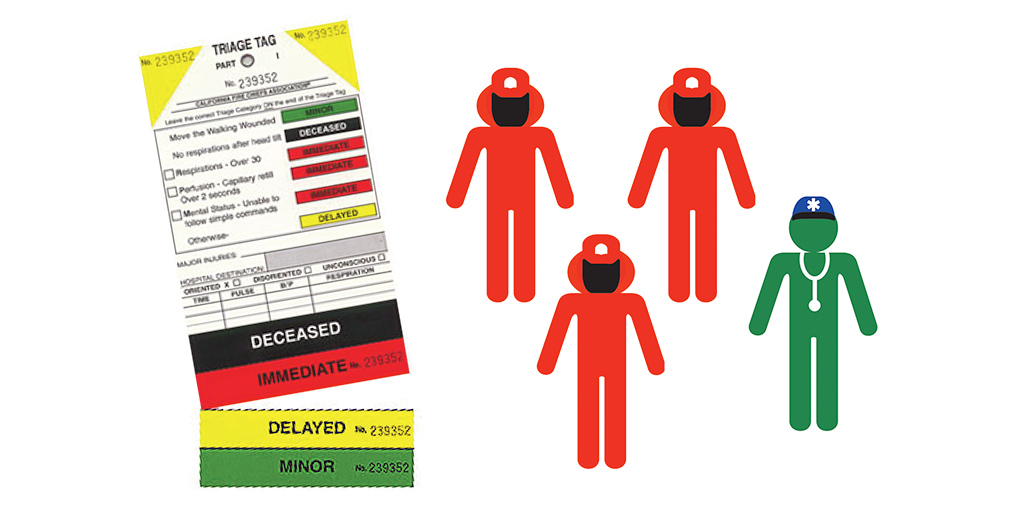 illustration of triage tag and responders